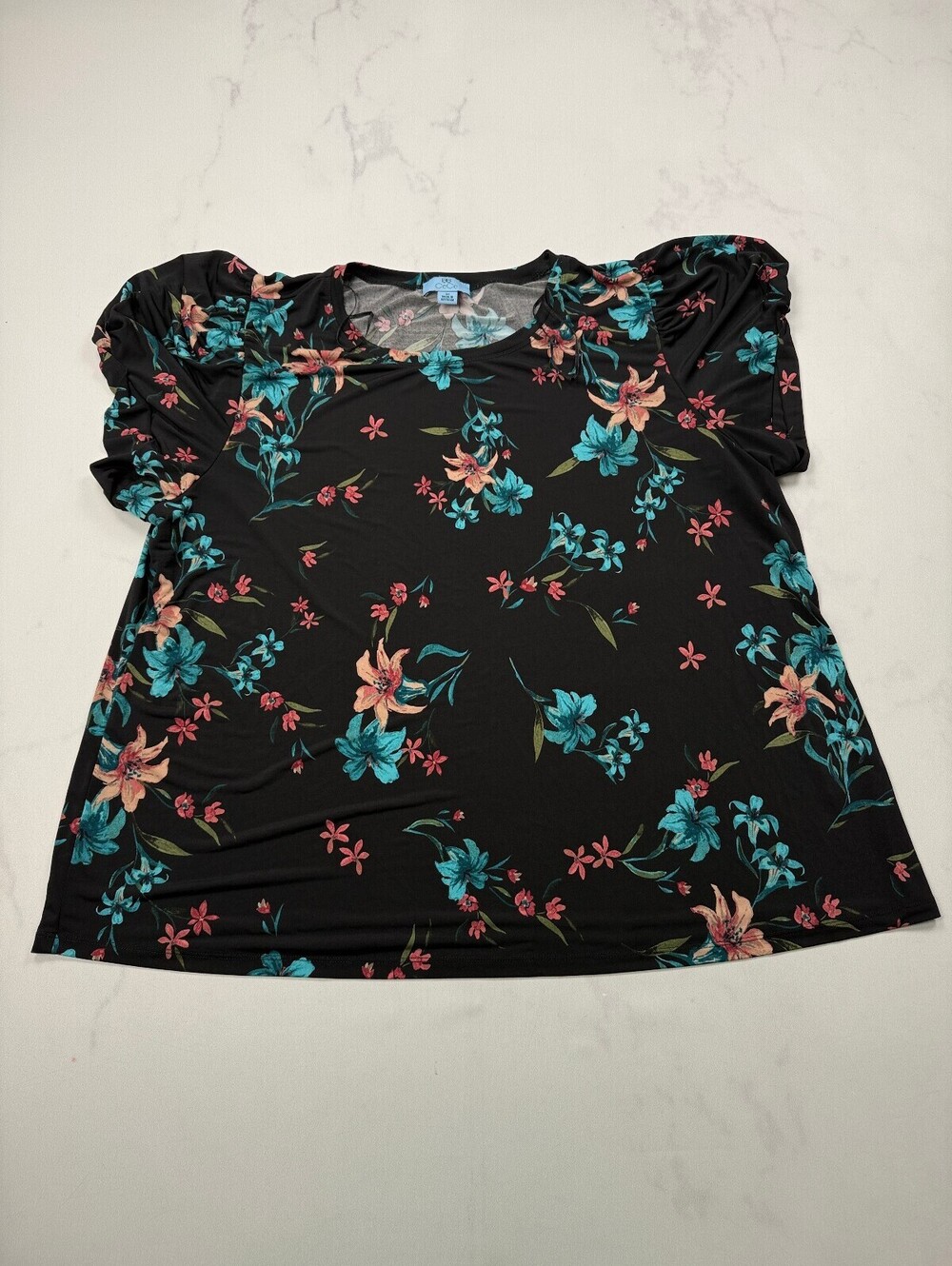 CeCe Blouse Black 90s Printed - Womens 3X